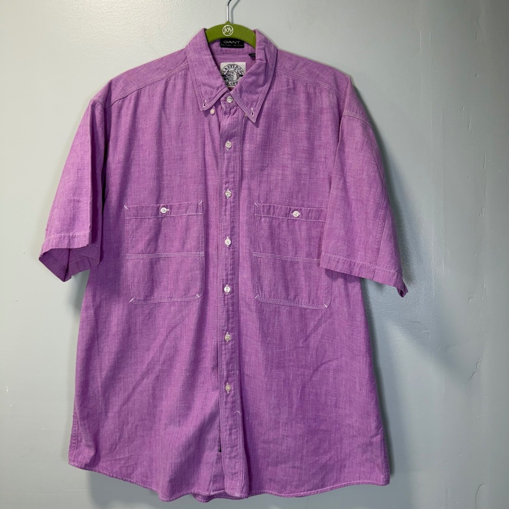 Gant Salty Dog VTG Mens Purple Cotton Short Sleeve Button Down Casual Shirt Sz L